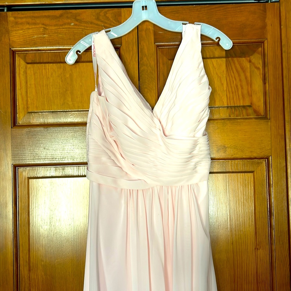 Long pink JJ’s House bridesmaid dress about size 8